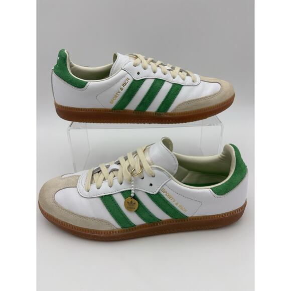 adidas Shoes - Adidas x Sporty & Rich Collab Sambas Sneakers White Green Leather Womens Size 8